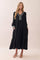 Black V-Neck Contrast Trim Tiered Midi Dress