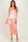 Peach Floral Long Sleeve Mesh Maternity Midi Dress