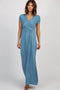 PinkBlush Petite Blue Draped Nursing Maxi Dress