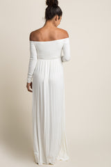 PinkBlush Ivory Solid Off Shoulder Maternity Maxi Dress