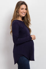 Navy Blue Basic Long Sleeve Maternity Top