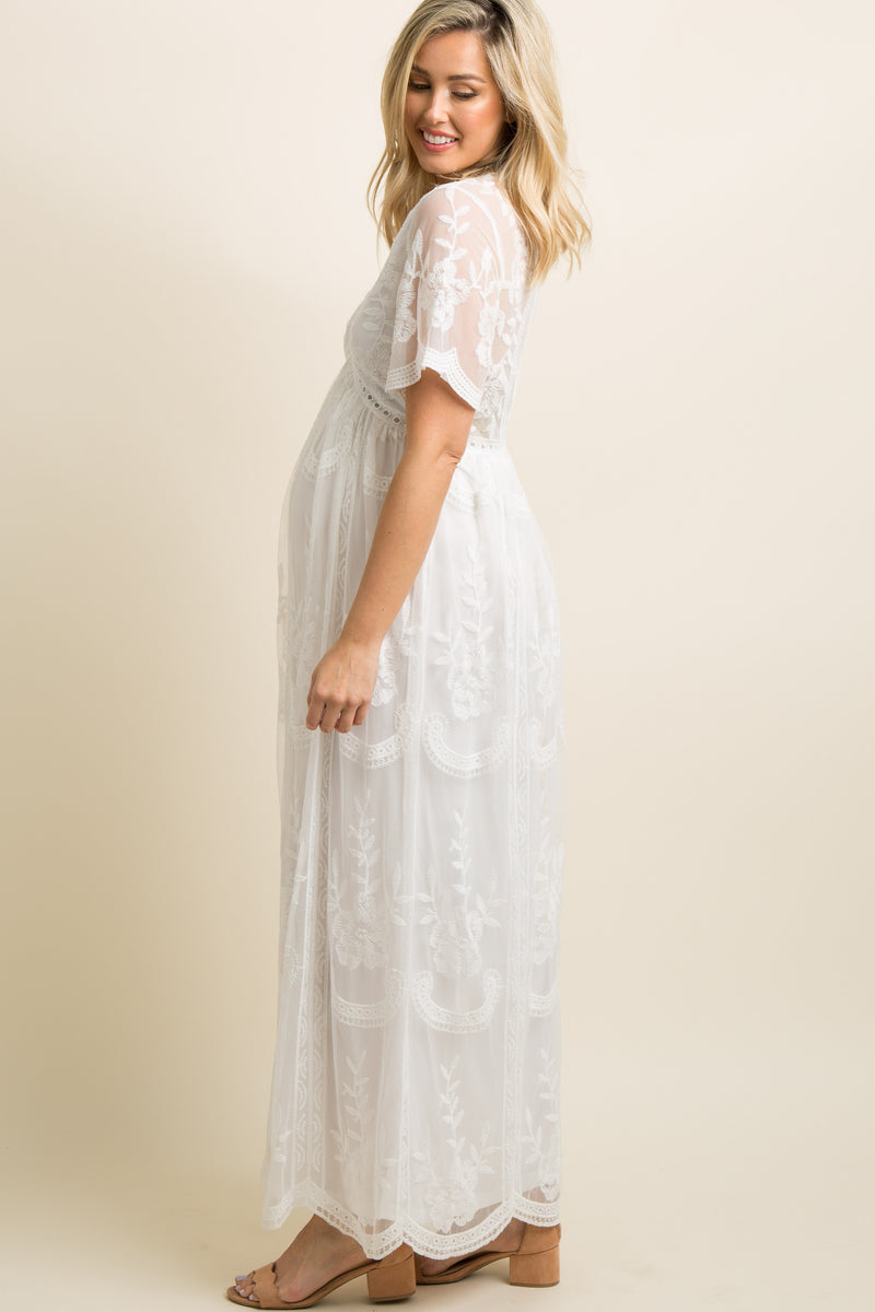 Pinkblush White Lace Overlay Maternity Maxi Dress