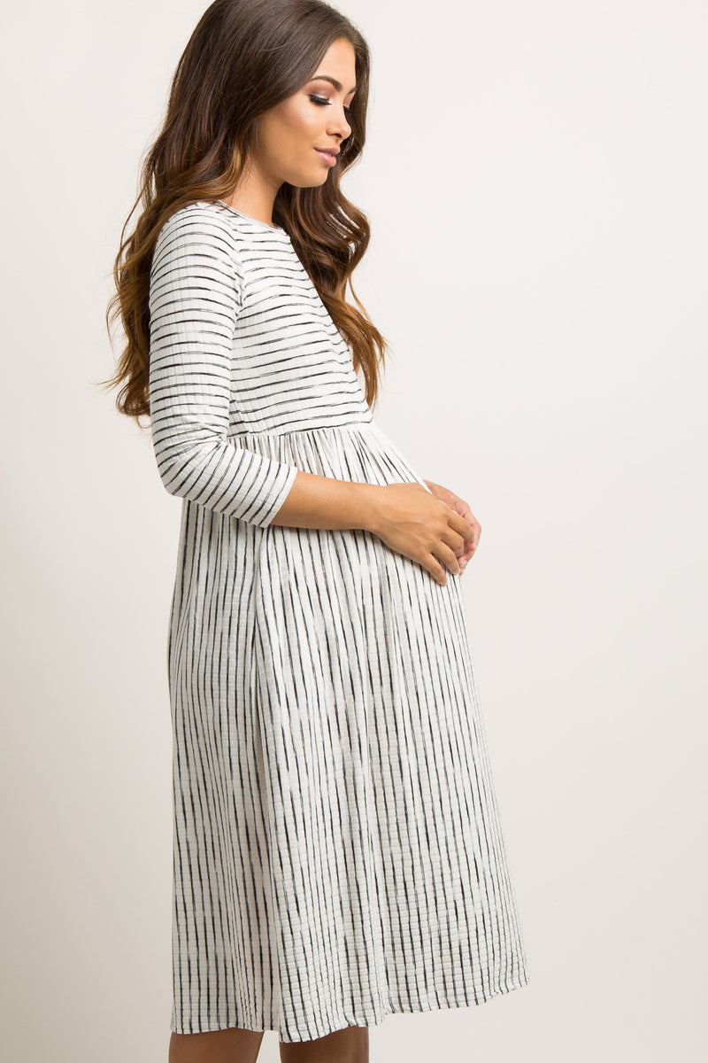 fitted lace wedding dress Pinkblush Maternity Ivory Ribbed Striped Midi Dress