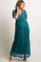 PinkBlush Teal Lace Mesh Overlay Maternity Maxi Dress