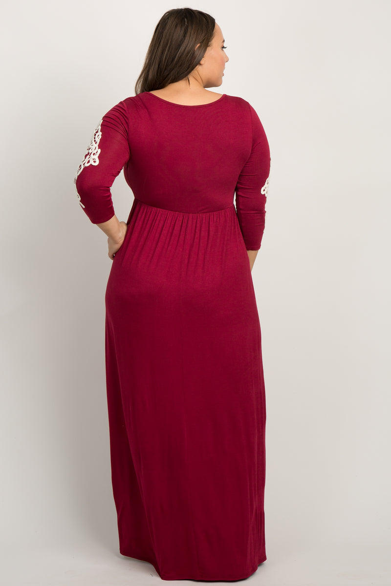 Burgundy Crochet Sleeve Plus Maxi Dress – PinkBlush