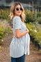 PinkBlush Blue Striped Cross Back Peplum Maternity Top