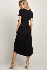 Black Solid Hi-Low Wrap Dress