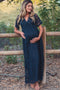 PinkBlush Navy Blue Lace Mesh Overlay Maternity Maxi Dress