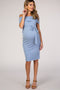 PinkBlush Blue Folded Off Shoulder Belted Fitted Maternity Dress