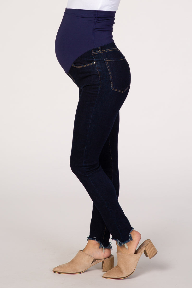 Jeans De Grossesse Indigo Blue Déchiré - Taille L, Coupe Relax, Occasion Très Bon état