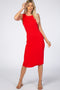 Red Ribbed Sleeveless Midi Dress