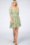 Green Floral Off Shoulder Mini Dress
