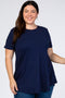Navy Blue Round Hem Short Sleeve Plus Top
