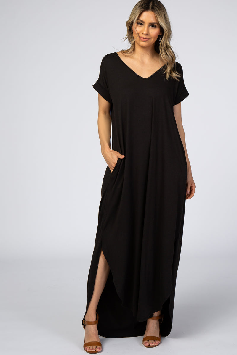 Black Side Slit Maxi Dress– PinkBlush