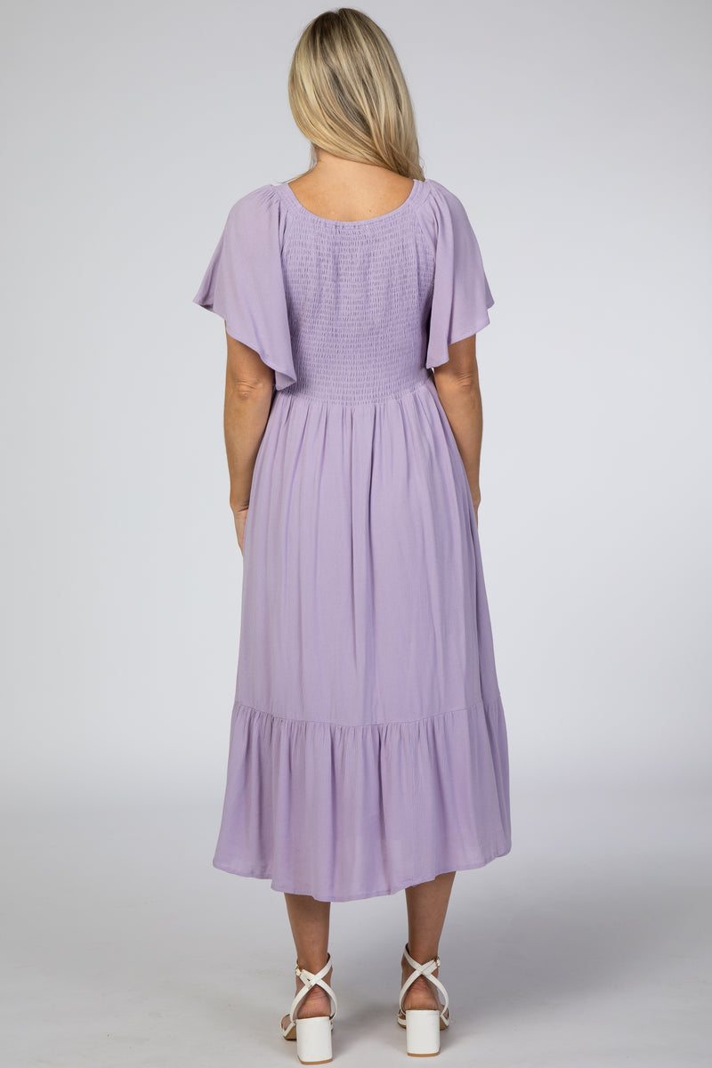 Pink Floral Smocked Ruffle Accent Maternity Dress main image 1