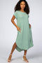 Mint Ribbed Curved Hem Midi Dress