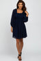 Navy Textured Dot Smocked Square Neck Chiffon Dress