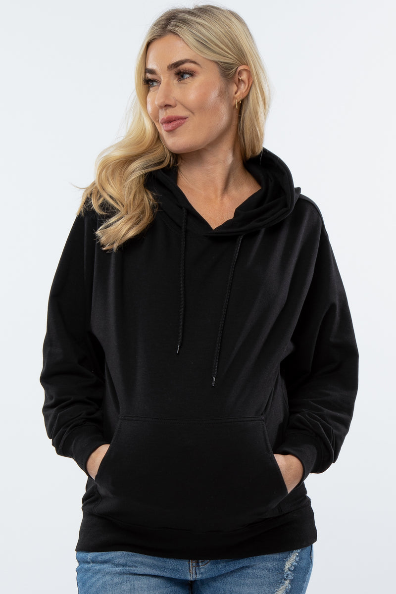 Charcoal Button Front Ribbed Trim Hooded Maternity Sweatshirt