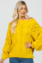 Yellow Cable Knit Off Shoulder Bubble Sleeve Sweater