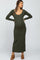 Olive Ribbed Long Sleeve Maxi Dress