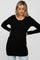 blonde woman wearing a black long sleeve maternity tunic top with side ruching