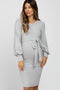 Heather Grey Soft Brushed Waist Tie Bubble Sleeve Maternity Dress