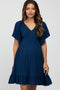 Navy Blue Smocked Front Ruffle Hem Maternity Dress