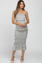Sage Satin Smocked Fitted Maternity Midi Dress