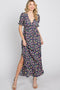 Navy Blue Floral Side Slit Maxi Dress