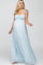 Light Blue Floral Chiffon Sweetheart Neck Off Shoulder Maternity Maxi Dress