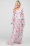 Ivory Floral Chiffon Long Sleeve Pleated Maternity Maxi Dress