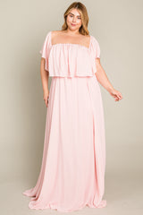 Light Pink Chiffon Off Shoulder Maternity Plus Gown