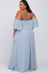 Light Blue Chiffon Off Shoulder Maternity Plus Gown