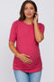 Magenta Ribbed Ruched Fitted Maternity Top