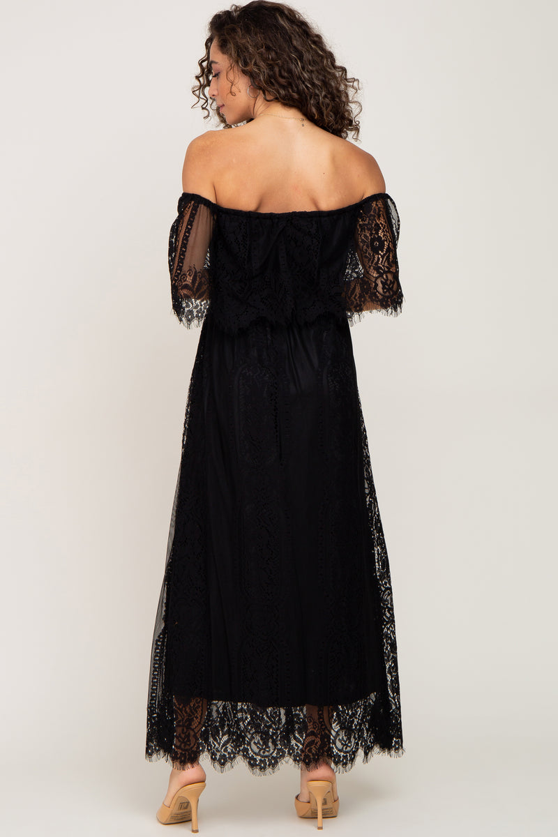 Black Lace Off Shoulder Maxi Dress – PinkBlush