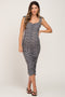 Black Printed Ribbed Shoulder Tie Ruched Maternity Dress
