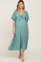Sage Textured Dot Front Tie Ruffle Sleeve Maternity Midi Dress