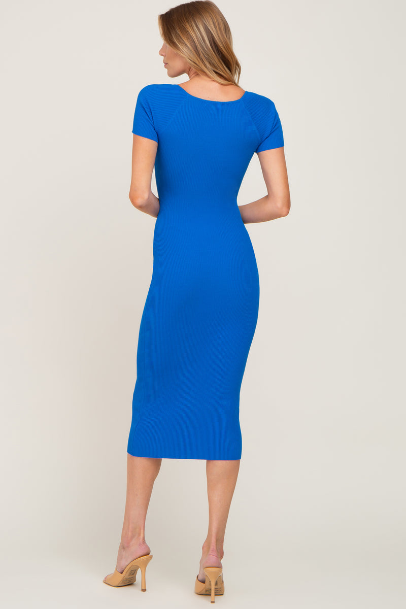 Royal Blue Ribbed Midi Dress – PinkBlush