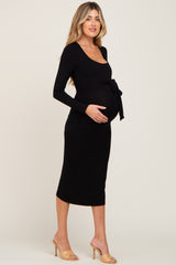 Black Basic Square Neck Maternity Midi Dress