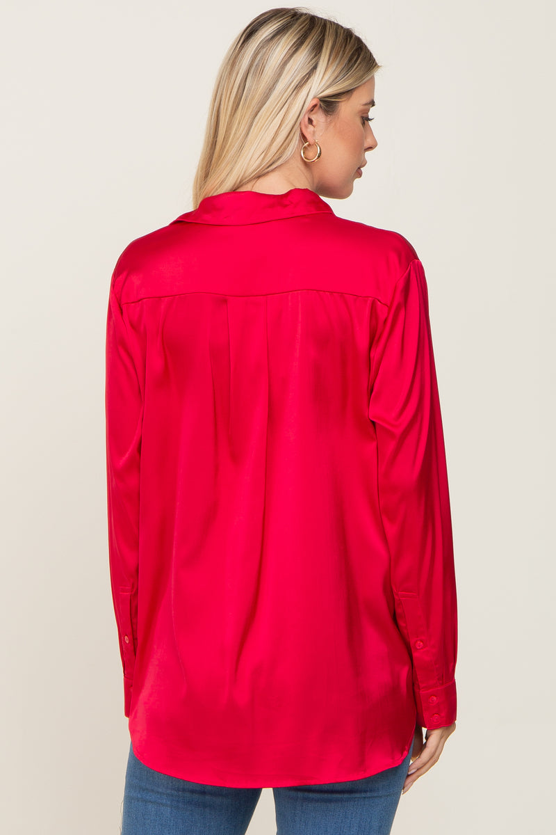 Long Sleeve Button Down Shirt - Deep Red main image 1