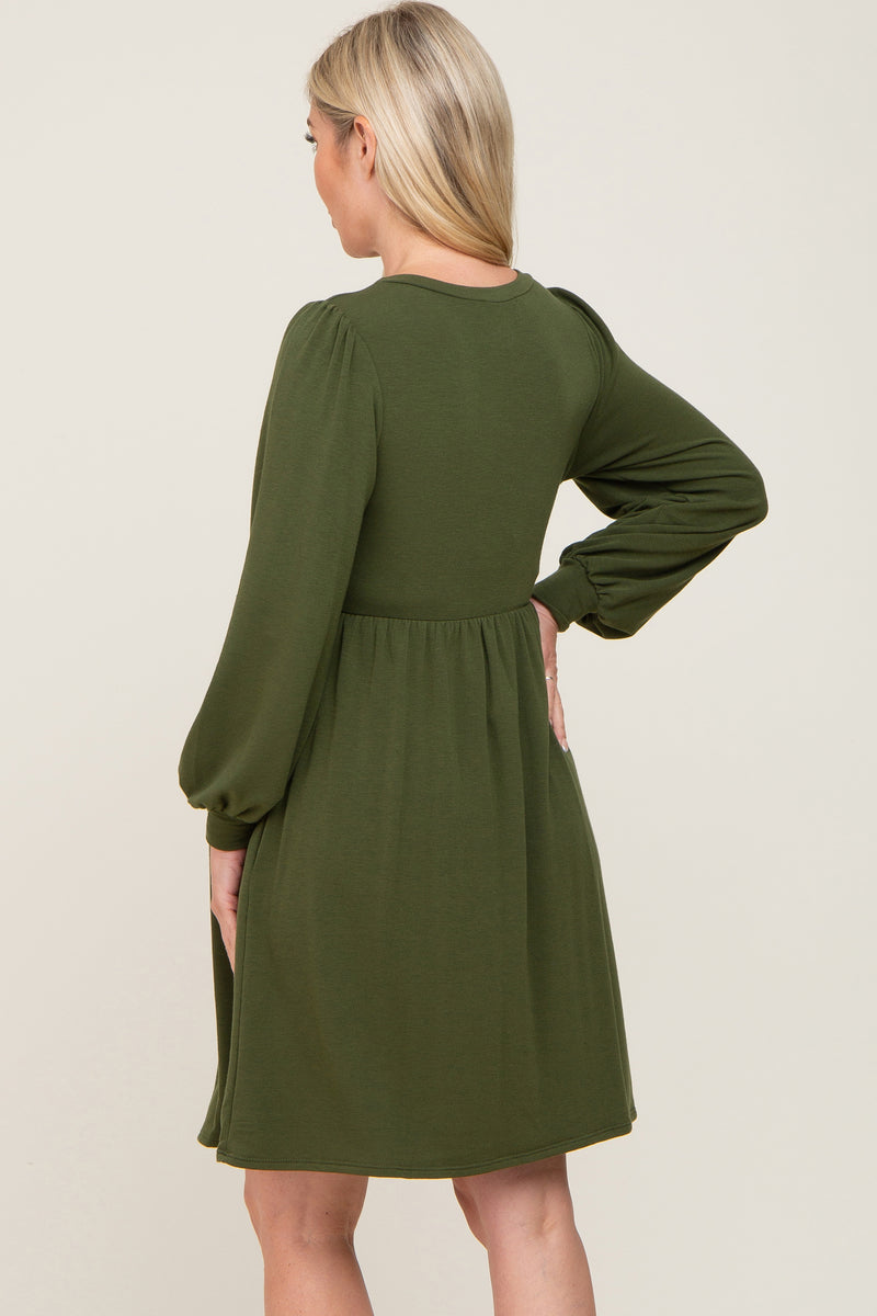 A-line Bateau Neck Lace Top Long Maternity Dresses Olive Green main image 0