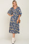 Blue Floral Smocked Flowy Half Sleeve Midi Dress