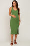 Olive Ribbed Back Cutout Maternity Midi Dress