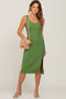 Olive Ribbed Back Cutout Midi Dress