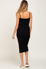 Black Ribbed Sleeveless Fitted Maternity Dress