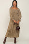 Mocha Leopard Print Square Neck Smocked Midi Dress