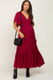 Burgundy Satin Smocked Maternity Midi Dress