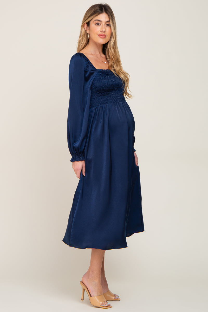 Tan Velvet Contrast Square Neck Maternity Midi Dress