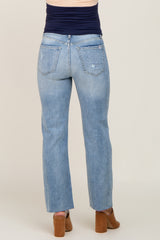 Light Blue Cropped Distressed Maternity Jeans