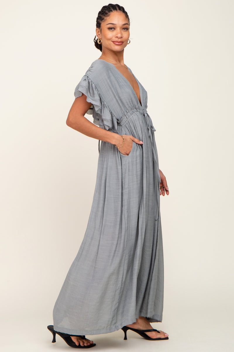 Women's Elegant Rose Print V-Neck Button-Down Maxi Dress main image 0
